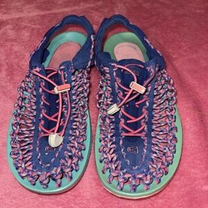 KEEN UNEEK Size 7.5 Pink Blue Turquoise, Woven  Paracord Close Toe Water Shoes